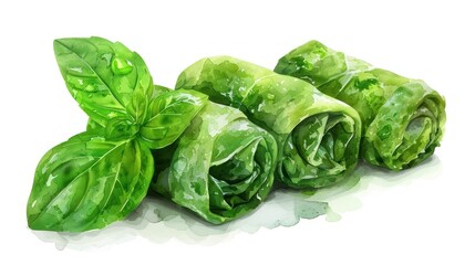 Obraz premium Fresh Green Organic Herbs and Lettuce Leaves on a White Background Healthy Vegetarian Salad Ingredients Culinary Cooking and Food Concept