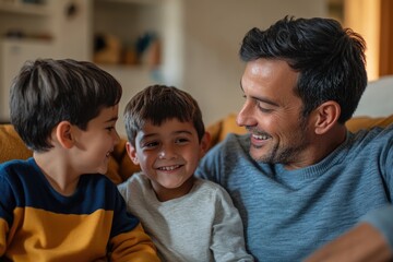 Single dad and sons bond without technology in poverty.