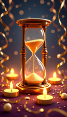 hourglass with candles and streamers around