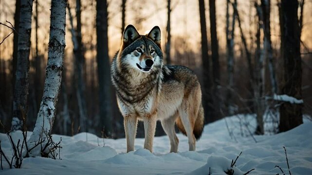 close up of wolf in winter forest