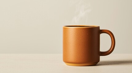 Warm Brown Mug with Steam Against Minimalist Background