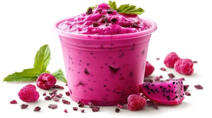 Delicious and Healthy Pink Smoothie Made with Fresh Raspberries Strawberries Yogurt and Other Nutritious Ingredients Served in a Glass Bowl with Mint Leaves