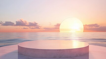 Serene Sunset Ocean Display Platform Scene