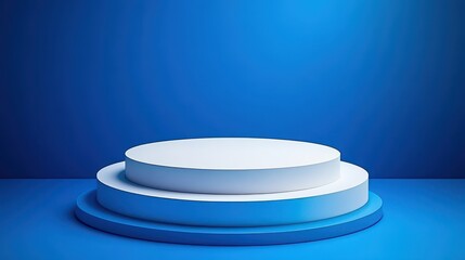 Abstract Three Tiered Display Platform On Blue Background