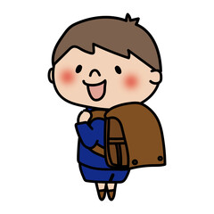 制服で茶色いランドセルを背負う子供（男の子）