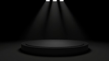 Dark Platform Illuminated By Three Spotlights