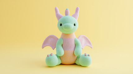 Cute knitted dragon in pastel tones