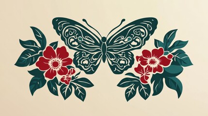 Fototapeta premium Butterfly and floral design nature scene graphic art elegant background aesthetic perspective nature inspired artwork