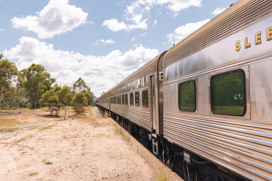 The iconic 'Southern Aurora' passenger train stopped at remote Ben Bullen Station