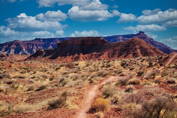 Walking the Trail at Hurrican Cliffs Bike Trails Near Virgin Utah.