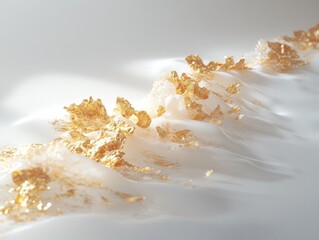 Elegant dessert with golden flakes on cream.
