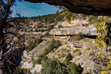 Cliff Dwellings Along the Island Trail in Walnut Canyon National Monument in Arizona.