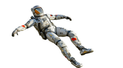 Fototapeta premium Astronaut in a dynamic pose wearing a detailed spacesuit Isolated on a transparent background