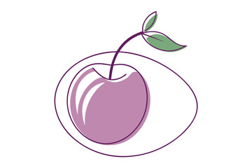 Colorful Plum Line Drawing Vector A Beautiful Fruit Design