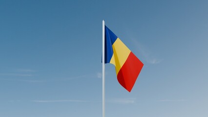 Romanian flag flag on blue sky 3d illustration image