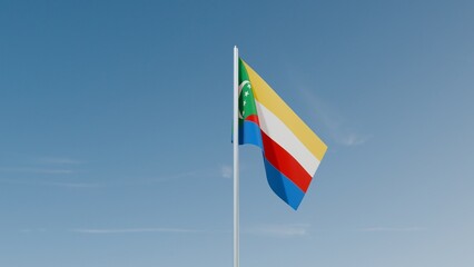Comoros flag on blue sky 3d illustration image