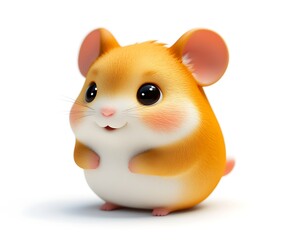Adorable 3D rendered hamster, cute, fluffy, cartoon style, isolated on white background.