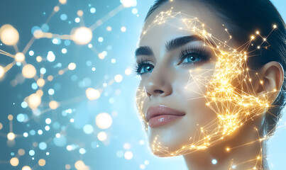 Luxury Anti-Aging Skincare, Innovative Cosmetic Designs Featuring Radiant Serums, Advanced Molecular Concepts, and Elegant Models