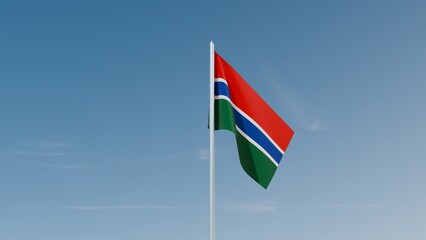 Gambia flag on blue sky 3d illustration image