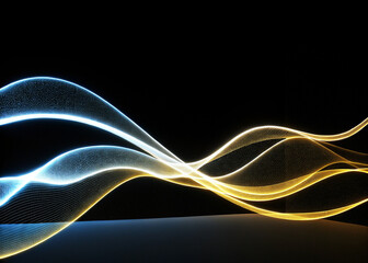 Waves of light in motion with blue and golden curves on dark background / Ondas de luz en movimiento con curvas doradas y azules sobre fondo oscuro