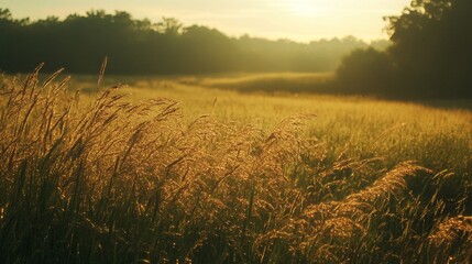 Golden fields at sunrise nature's beauty in a quaint landscape tranquil environment scenic viewpoint