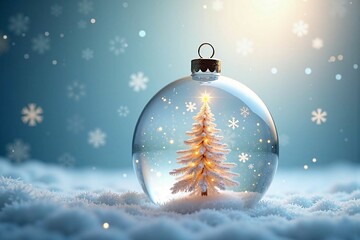 Glowing Christmas Tree Inside a Sparkling Snow Globe on a Frosty Winter Night"