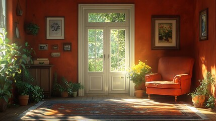Cozy vintage room with sunlight. Concept of warmth, comfort, and home.