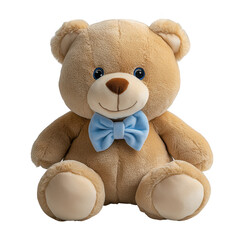 Blue plush teddy bear with ribbon, transparent PNG for childhood themes
