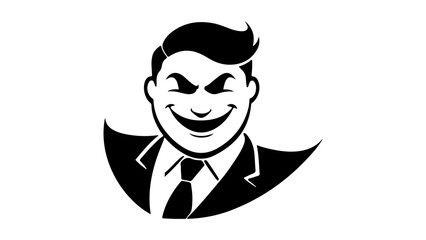 fat smiling evil person in suit, evil businessman person silhouette in black and white