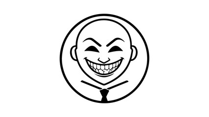 evil businessman vector illustration, evil face with tie in circle smiling spooky vector illustration black and white 