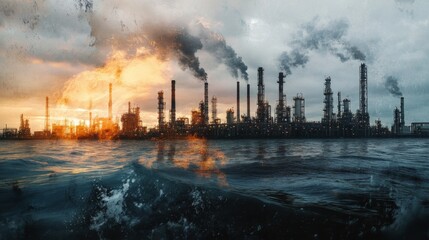 Obraz premium Industrial pollution crisis coastal area photography urban environment wide angle climate change awareness