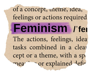 Feminism png word sticker, torn paper dictionary, transparent background