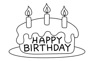 Cake and happy birthday message card, monochrome