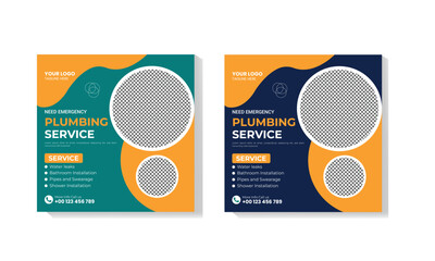 Plumbing service social media post template design 