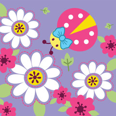 ladybug vector illustration with vibrant flower decorations in a cheerful and whimsical design  
