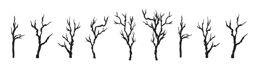 Naked trees silhouettes with illustration style doodle and line art