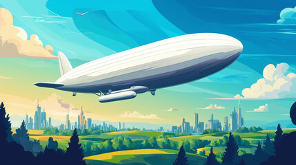 huge modern airship against the backdrop of cityscape