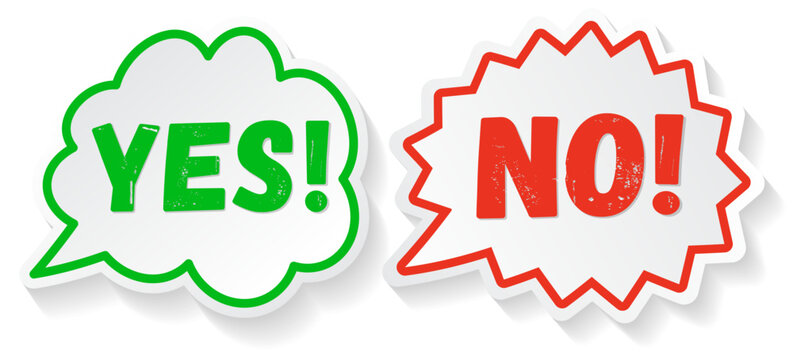 Yes and no speech bubble pop art style for test question, badge, sticker, mark, symbol icon, social media vector