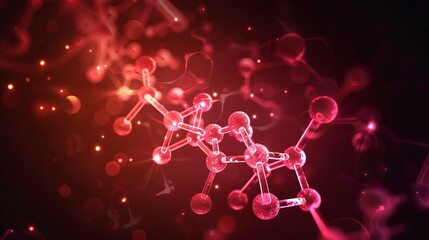 Obraz premium Abstract molecular structure with DNA, atoms, and neurons connected by lines and dots, perfect for medical, technology, chemistry, and science-themed designs