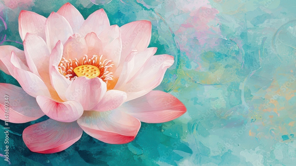 Wall mural Soft Pink Lotus Flower on Abstract Aqua Background in Natural Light