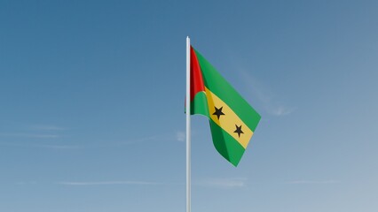 Sao Tome and Principe flag on blue sky 3d illustration image