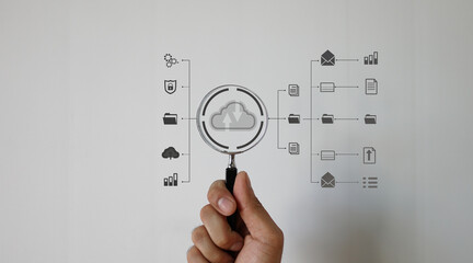 Cyber security network. Data protection concept. Businessman using laptop computer with digital padlock on internet technology networking with cloud computing and data management, cybersecurity	