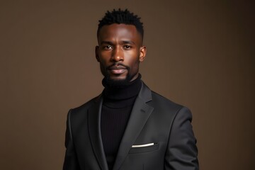 Obraz premium Distinguished Black Professional in Stylish Turtleneck Against Sophisticated Background