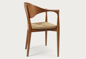 Dynamic Lines and Soft Wood Transitions Define This Eclectic Dining Chair with a Woven Paper Cord Seat 