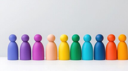 Colorful Wooden Figurines in a Row on Minimalist Background for Creative Concepts and Design Ideas