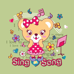 Adorable bear vector illustration decorated with vibrant flowers and surrounded by playful butterflies in a whimsical and cheerful nature scene  