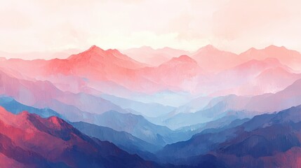 Obraz premium Pastel-colored mountain range, serene and dreamy. Ideal for calming designs, travel brochures, or websites evoking peace and tranquility.