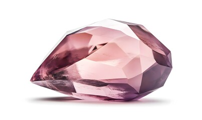 Pink faceted gem stone with sharp edges isolated on white.