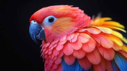 Obraz premium Vibrant red parrot, detailed feathers, dark background.