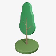 green tree isolated on white. low poly tree. 3D illustration. 3D rendering.